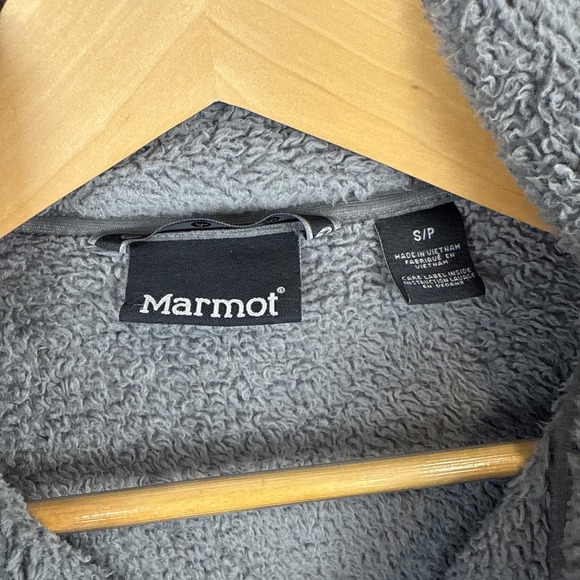 Marmot Jacket Women's Small Gray Teddy Fleece Full Zip Hooded Pockets - Picture 6 of 8
